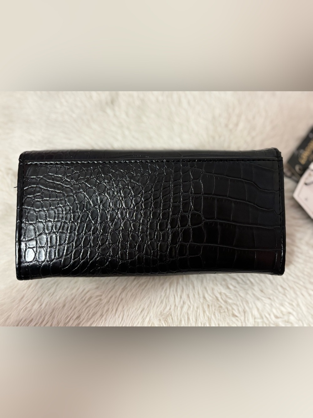 London Fog Black Croc-Embossed Clutch with Gold Logo Plaque - Picture 3 of 5